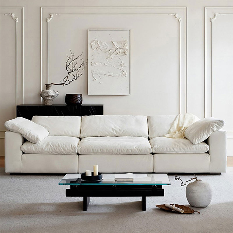 Coussin modulaire blanc en polyester, 24.41" H x 134.65" W x 44.88" D