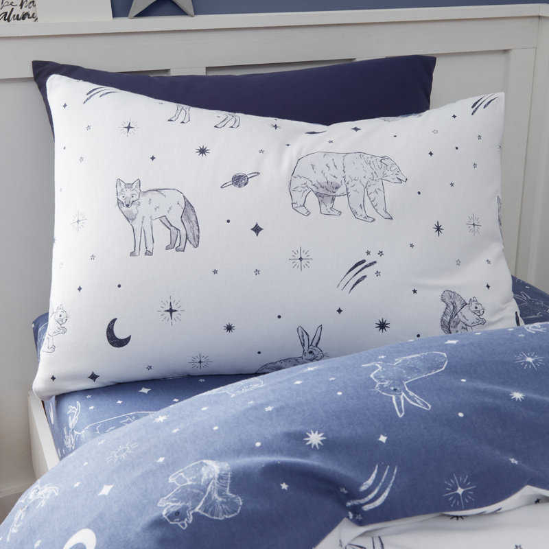 Brushed Starlight Animals Reversible Cotton Duvet Cover Set, Single Duvet Cover + 1 Standard Pillowcase