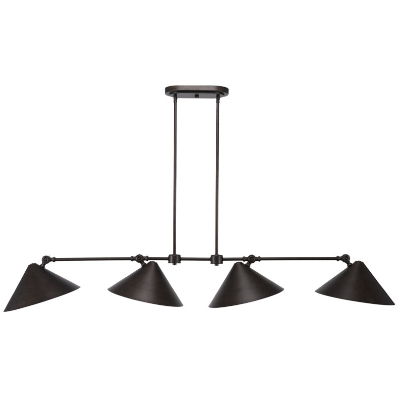 Tangent 4 Light Bar Shown In Bronze Finish With 12" Bronze Metal Shades painted Brass inside, Bronze