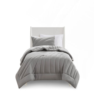 3 PCS Full Poly Jersey Puffy Comforter Set In Gray, Soft And Cozy For All-Season Use