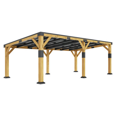 24' W x 12' D Cedar Wood Double Carport with Sloped Galvanized Steel Roof, All-Season Outdoor Vehicle Shelter