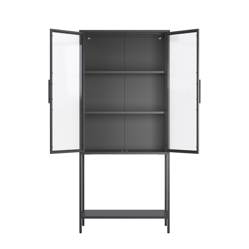 Armoire de rangement en métal à deux portes avec portes cannelées transparentes 70,87 pouces Benvolio