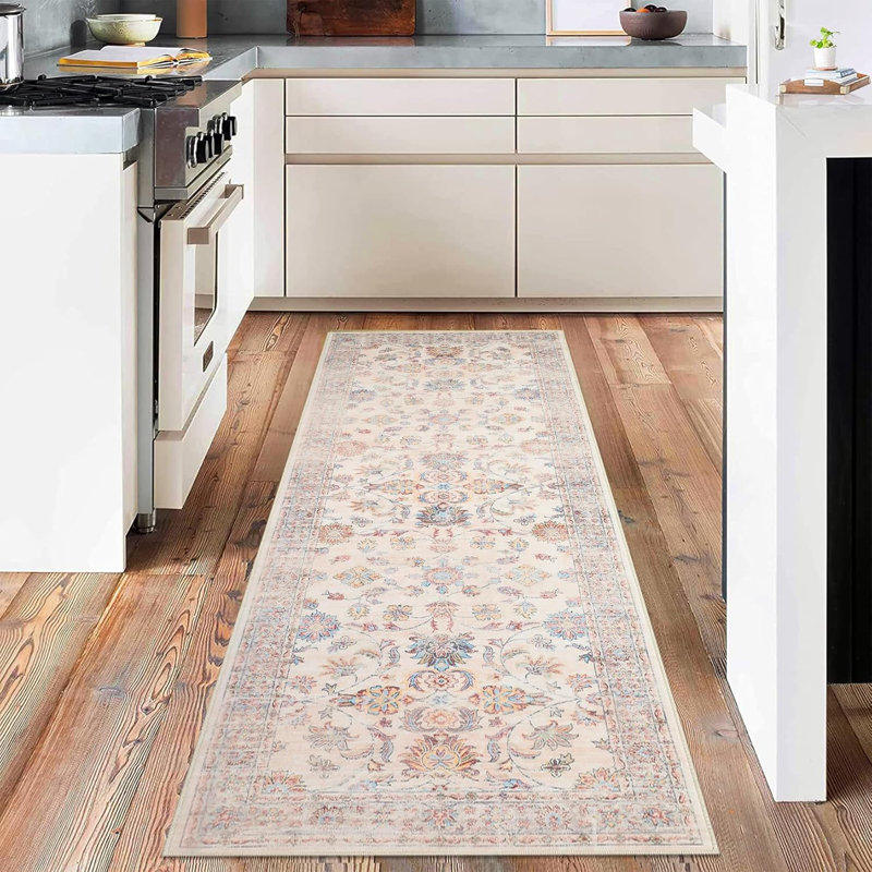 2x6 Runner Hallway Rug Machine Wash Non-Slip Enrteway Laundry Room Rug Throw Low-Plie Vintage Mat Distressed Carpet for Kitchen Bathroom Red Borwn