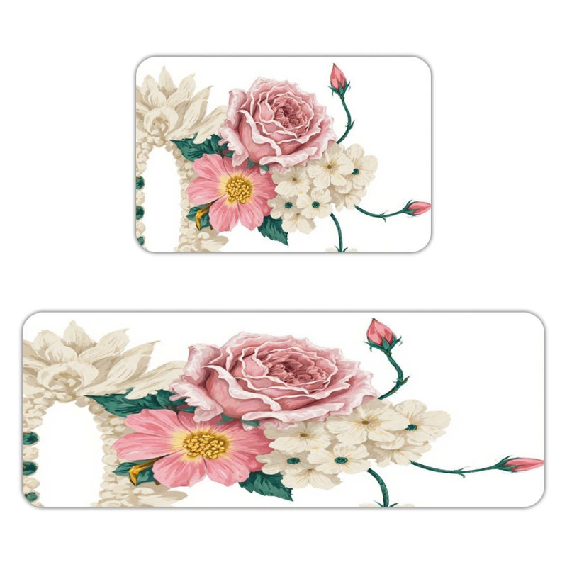 Tapis de cuisine antidérapant 2 pièces rose et rose