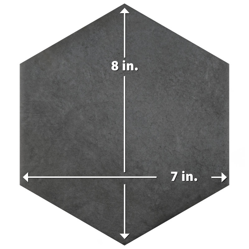 Heritage Hex 7" x 8" Porcelain Stone Look Wall & Floor Tile, Carbon