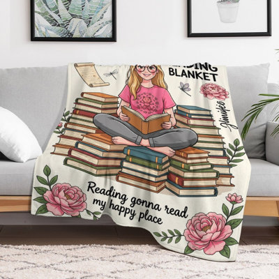 Girl Sitting On Book Luxury Flannel Throw Blanket, Soft Warm Fuzzy Blanket for Living Room Sofa Bed Home Decor