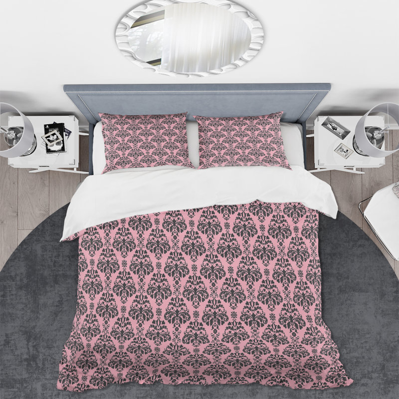 Ensemble de housse de couette en microfibre rose / noir Philipson, Housse de couette très grand + 2 très grandes ta