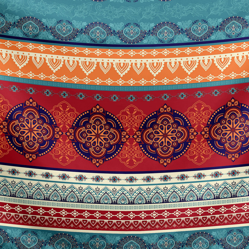 Boho Mandala Red Teal Blue Orange Pillow Sham Set