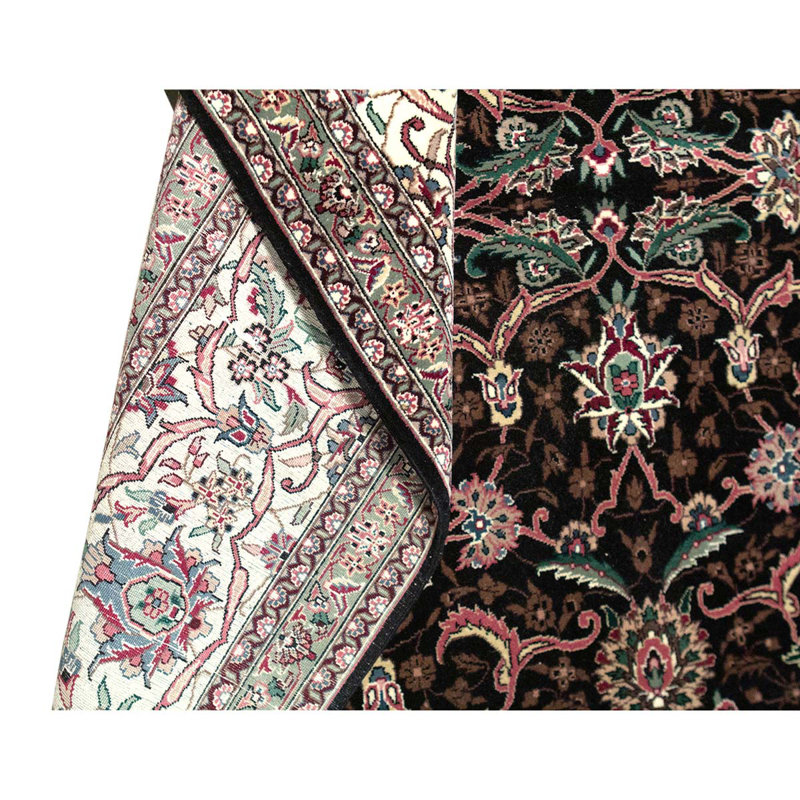 Tapis oriental noir / ivoire / vert / rouille en laine noué à la main 9 pi x 12 pi Oriental