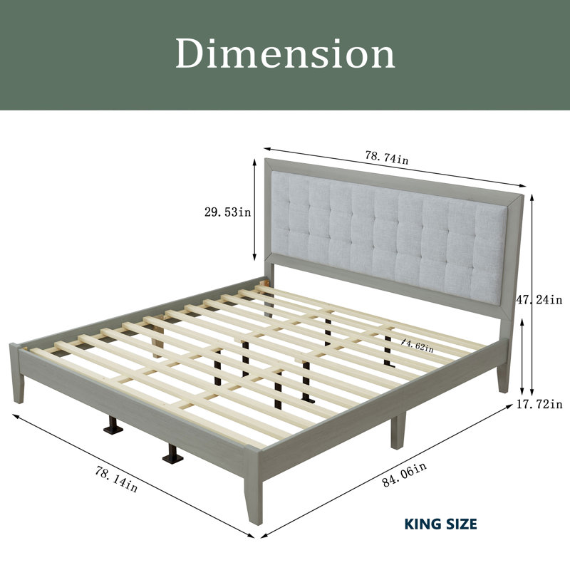 Solid Wood Platform Upholstered Headboard, King
