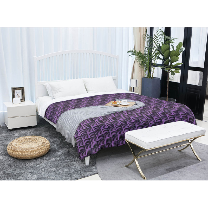 Édredon réversible en microfibre Dana Strider, Édredon simple TG, Violet / rayures noires