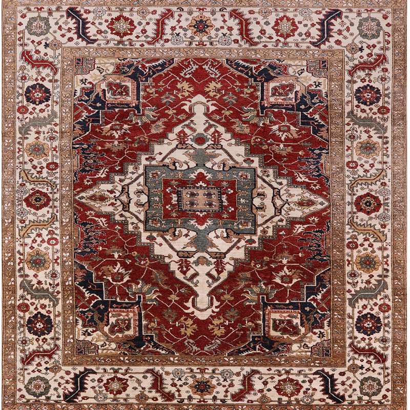 Tapis oriental brun / rouge, Carré 7 pi