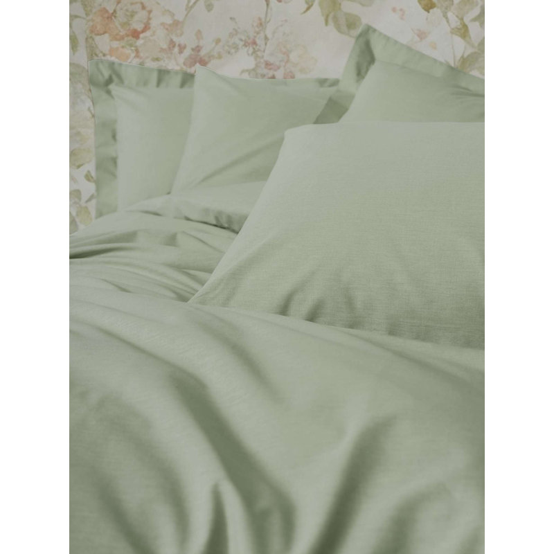 Premium Sage Green Ranforce Double Quilt Cover Set, 79 x 87 Duvet Cover & 94 x 102 Flat Sheet | 100% Cotton, 145 Thread Count, Machine Washable, Envelope & Button Closure, 2 Pillowcases (20 x 28)