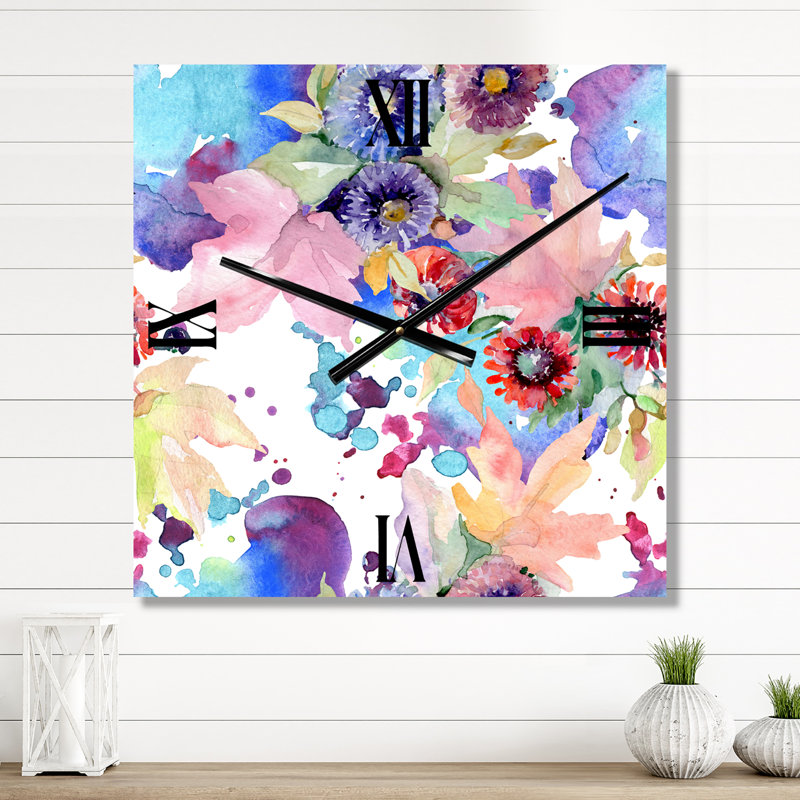 Horloge murale Vibrant Wild Spring Leaves and Wildflowers, Petit