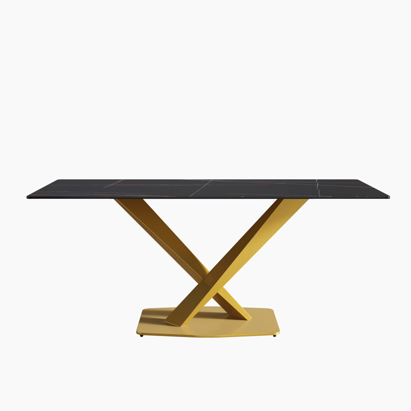 Table de salle à manger Sintered Stone, Noir, Doré, H 29,53 po x L 70,9 po x l 35,4 po