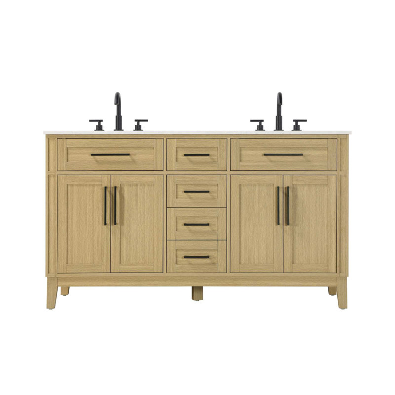 Meuble-lavabo double 60 po brun miel, 60", Brun miel