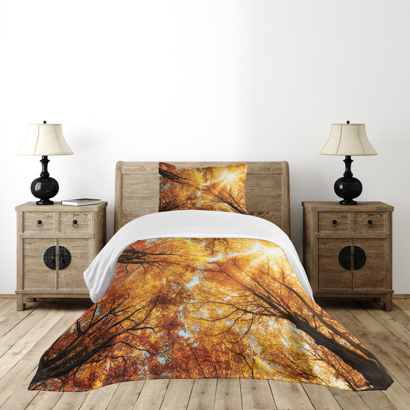 Autumn Sunbeams Forest Twin Bedspread Set in Brown Polyester