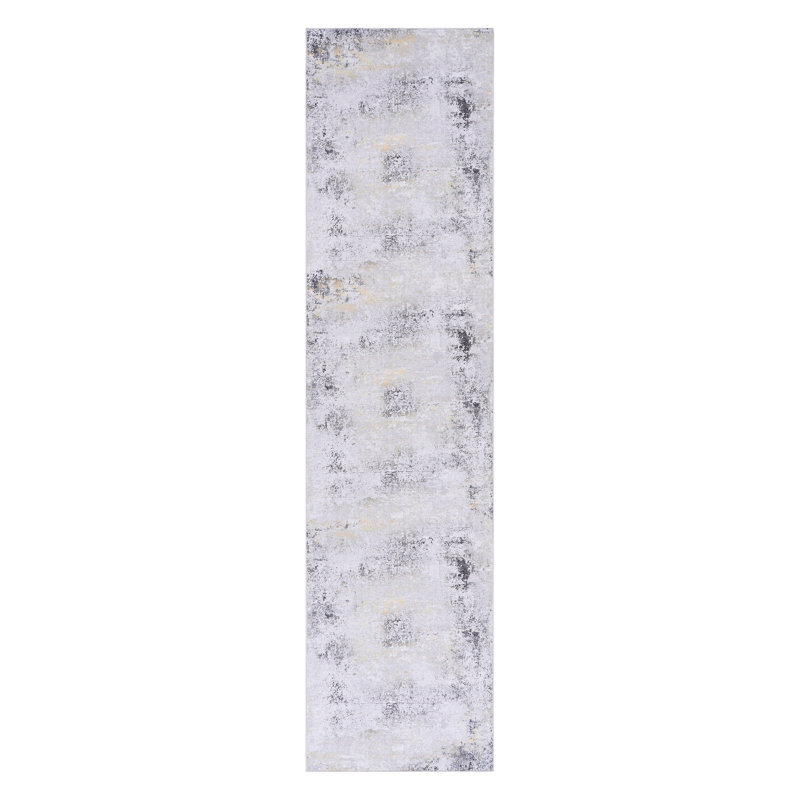 Non-Shedding Area Rug For Dining Room - Machine Washable, Soft, Lovely  Gray/Gold, 2'6'' X 10' Kitchen Low-Pile, Soft Texture