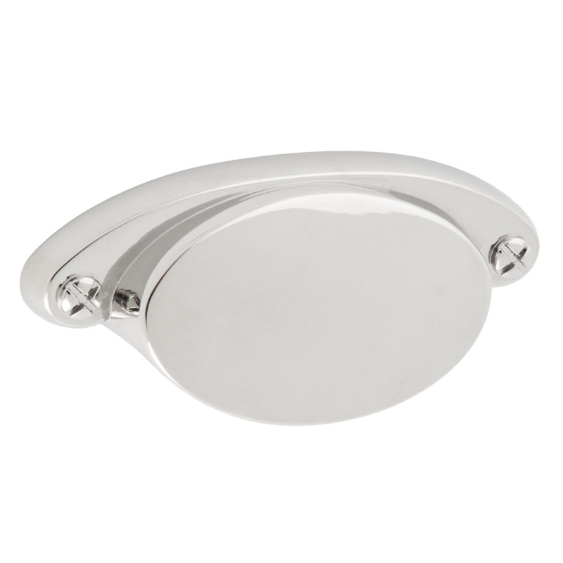 Ovaline 3-1/2" Center to Center Polished Nickel Cup/Bin Drawer Pull, 3.5", Polished Nickel