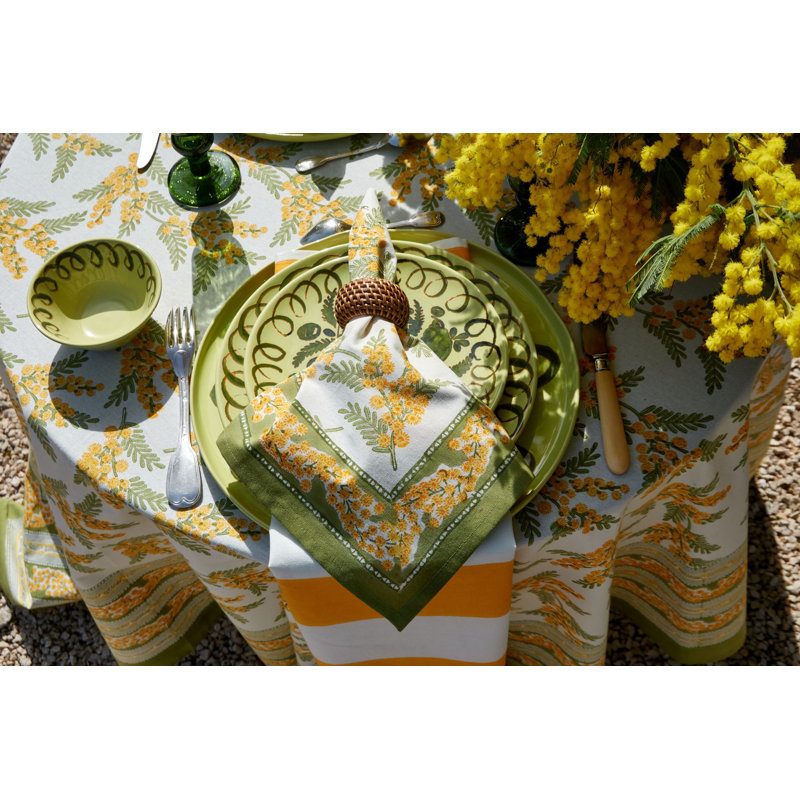Mimosa Napkins - Green & Yellow - 19" x 19" - Set of 6, Green & Yellow