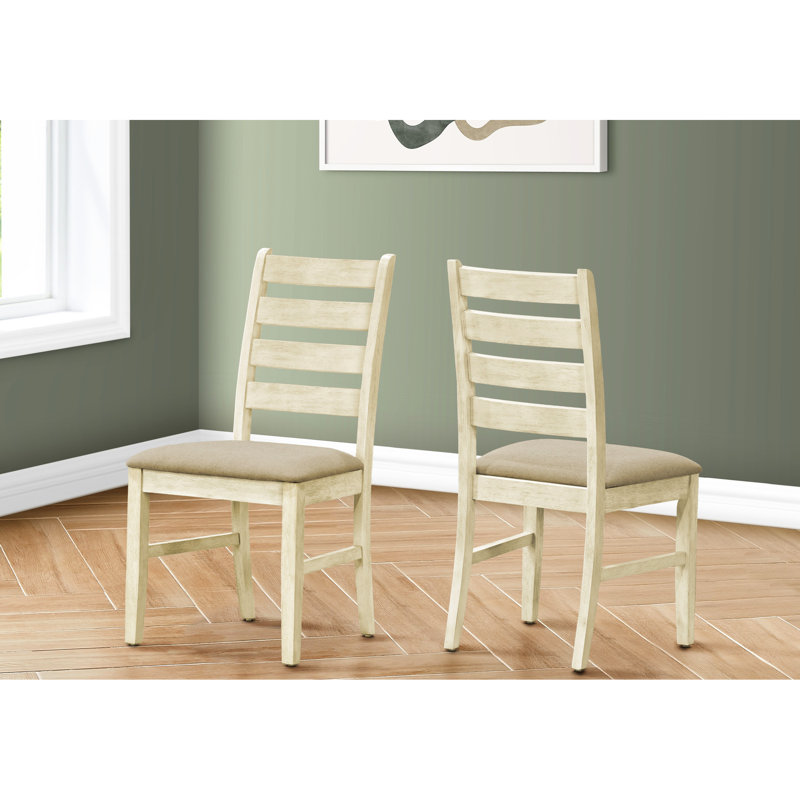 2 chaises de salle à manger, hauteur 37,5 po, lin blanc antique et beige, pieds en bois massif, coussin de siège confortable rembourré transitionnel 2, blanc 38 po, base
