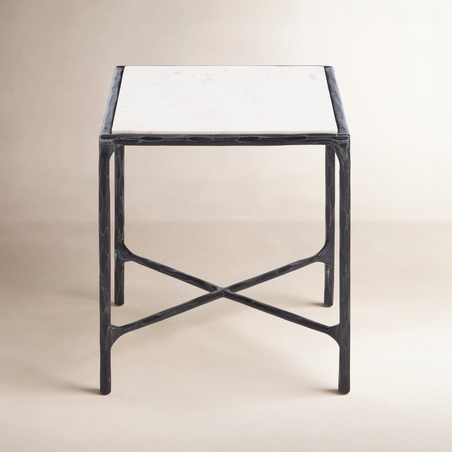 Evelynn 18" End Table, Black, White Marble