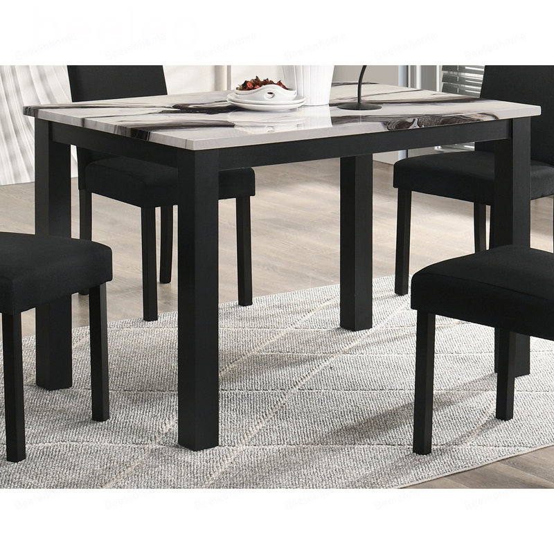 Table de salle à manger en faux marbre avec plateau rectangulaire