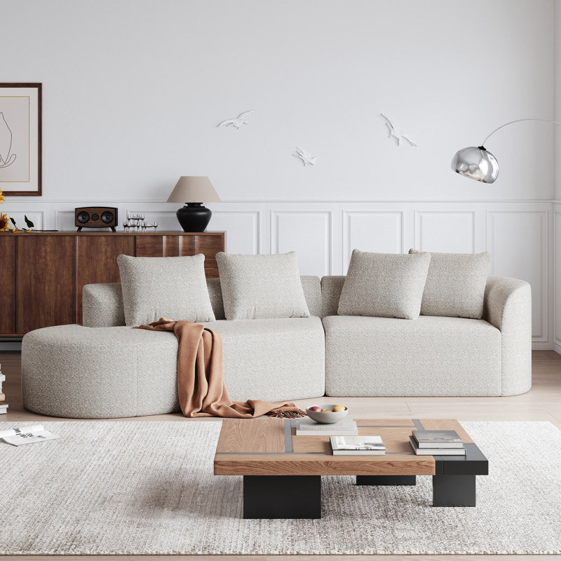 112'' Left Hand Facing Chenille Curved Free Combination Sofa, Left Hand Facing, Khaki Chenille