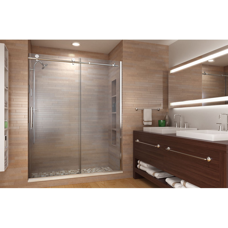 Porte de douche sans cadre l 45 "x H 76" Vinesse, Verre transparent, Chrome chrome
