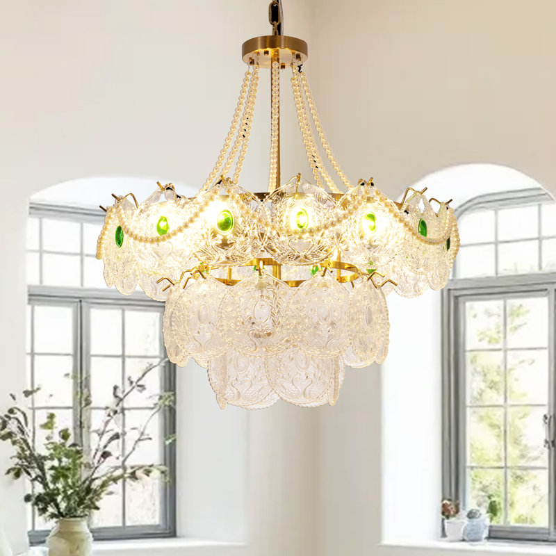 Lustre gradué à 8 lumières avec cristal de Jeffrery