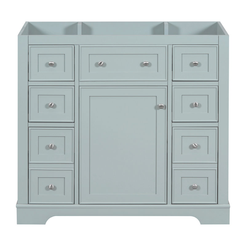 Meuble-lavabo 36 po sans lavabo, base d'armoire seulement, une armoire et six tiroirs, Vert menthe