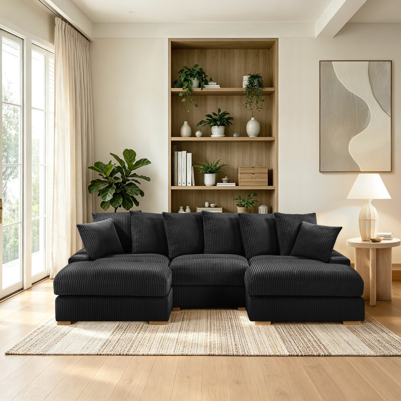 Canapé modulaire avec 2 repose-pieds, Noir