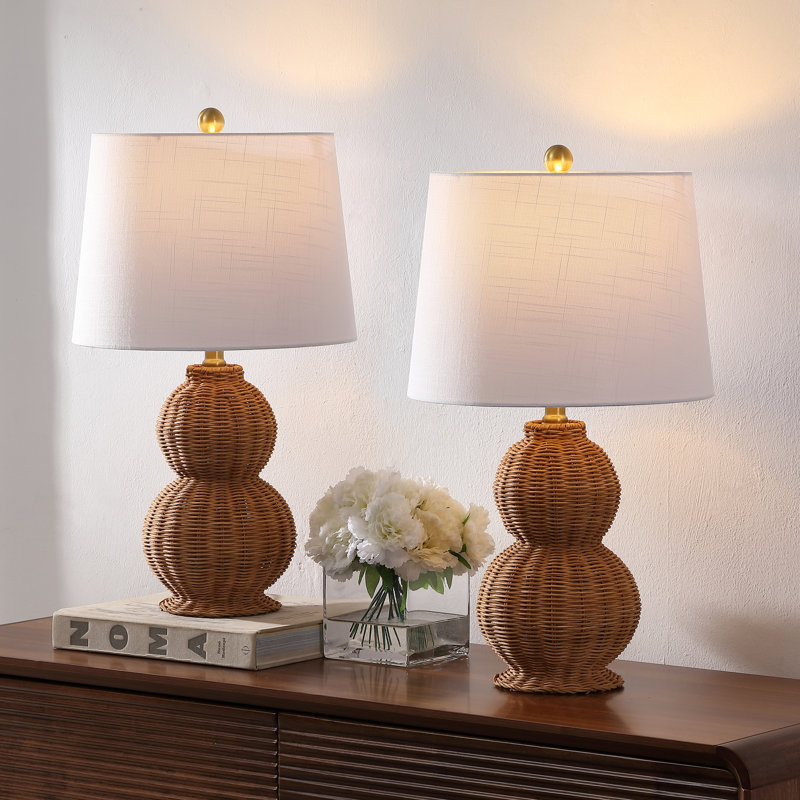Lampe de table moderne à DEL en rotin tissé bord de mer Millie 23 po