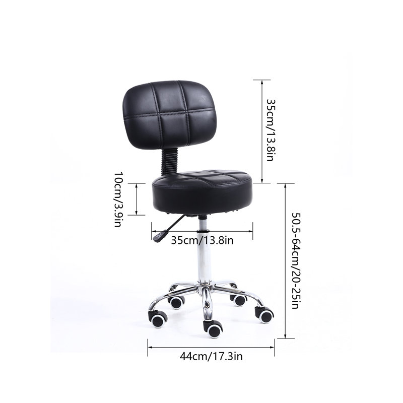 Backed Adjustable Height Ergonomic Lab Stool with Wheels, Black