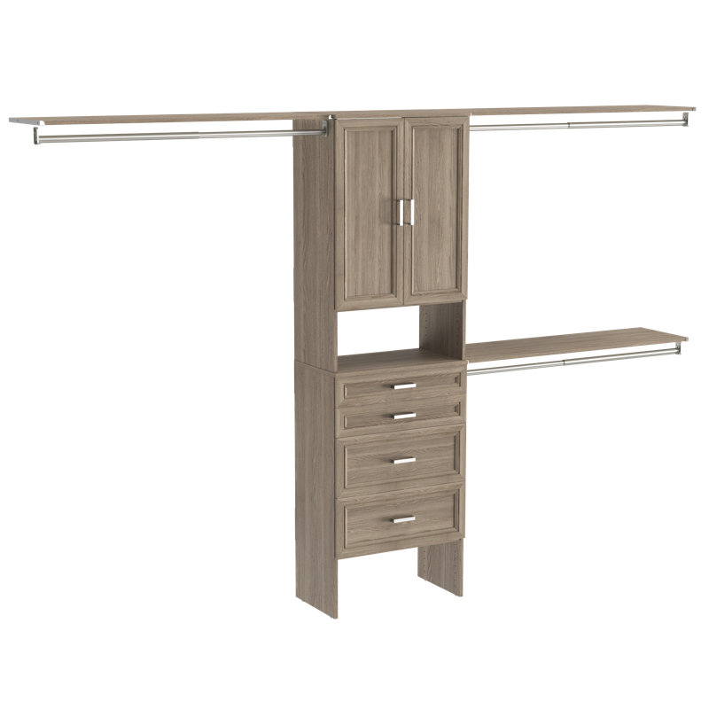 SuiteSymphony 84" W - 120" W Closet System with Drawers and Doors, Natural Gray