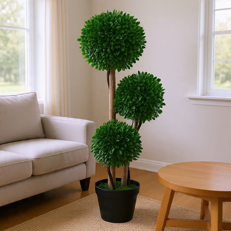 Arbre topiaire d'extérieur en buis à 3 boules Farah 36 po, H 35,5 po x l 10,8 po x P 10,8 po