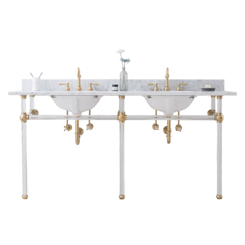 Empire Stone Oval Console Bathroom Sink with Faucet and Overflow, Satin Brass
