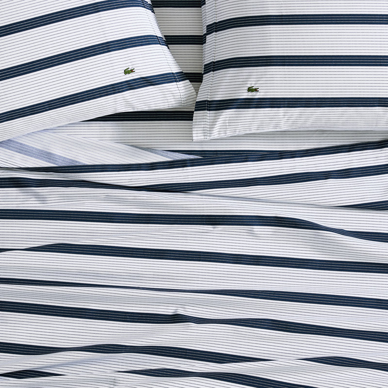 Lacoste Mini Geo 100% Cotton Percale Sheet Set, Full Sheet Set with 2 Pillowcases, Navy