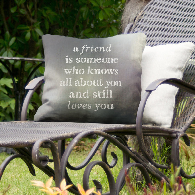 Coussin intérieur / extérieur Love and Friendship, 20 po x 20 po, Noir / blanc