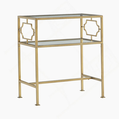 Grifton Rectangular Antique Gold Metal And Glass Accent Table With Two-Tier Tempered Glass Shelves For Elegant And Functional Decor