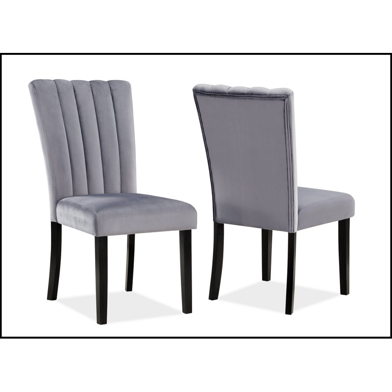 Chaises de salle à manger rembourrées en velours 2 pièces avec dossier capitonné et pieds en bois, gris et noir