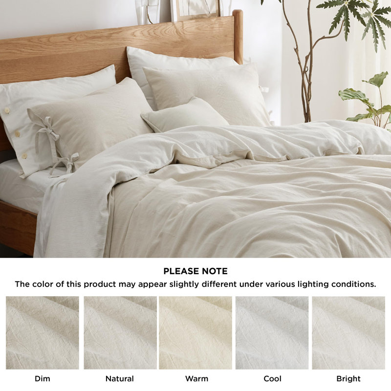 Bedsure Striped Duvet Cover-Moisture-Wicking Eucalyptus Lyocell, Cotton & Linen Hybrid Comforter Cover Set with Bowknot Ties Closure-GentleSoft & Breathable Bedding Set