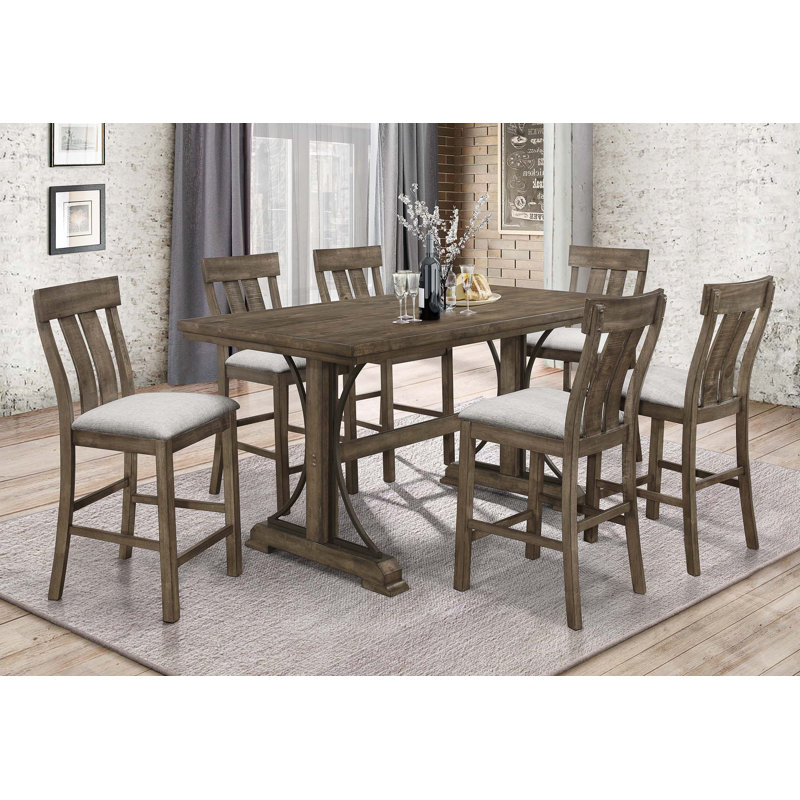 Chaise de salle à manger à hauteur de comptoir 2 pièces en chêne brun et gris, style campagnard rustique, hauteur standard, siège rembourré, mobilier en bois