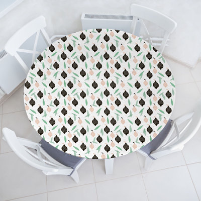 Ebern Designs Contemporary Artwork Fitted Round Tablecloth 56"- 60" Diameter Charcoal Grey Seafoam