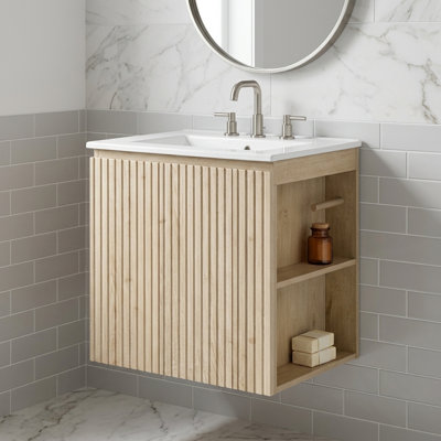 Meuble-lavabo simple 24 po avec lavabo en céramique, meuble-lavabo avec tablette réglable et tablettes latérales ouvertes