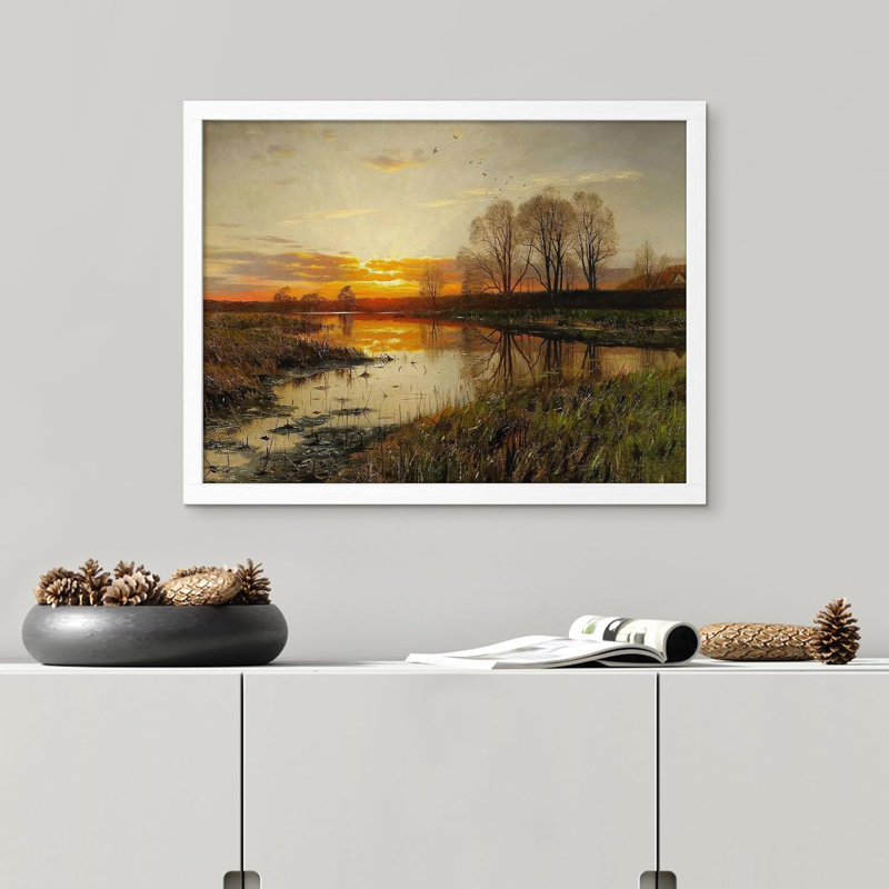 «Natural Scenery Vintage Wall Art Natural Landscape Country Farmhouse», reproduction d'art encadrée sur papier, Blanc