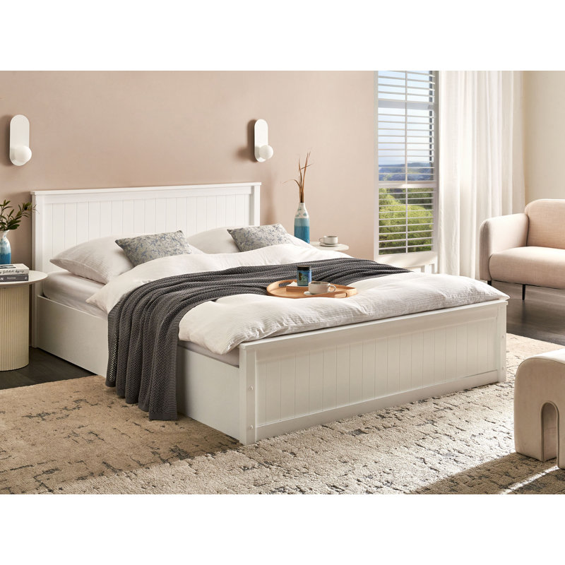Ottoman Bed Pine Wood LAMBRES White, European Kingsize (160 x 200 cm)