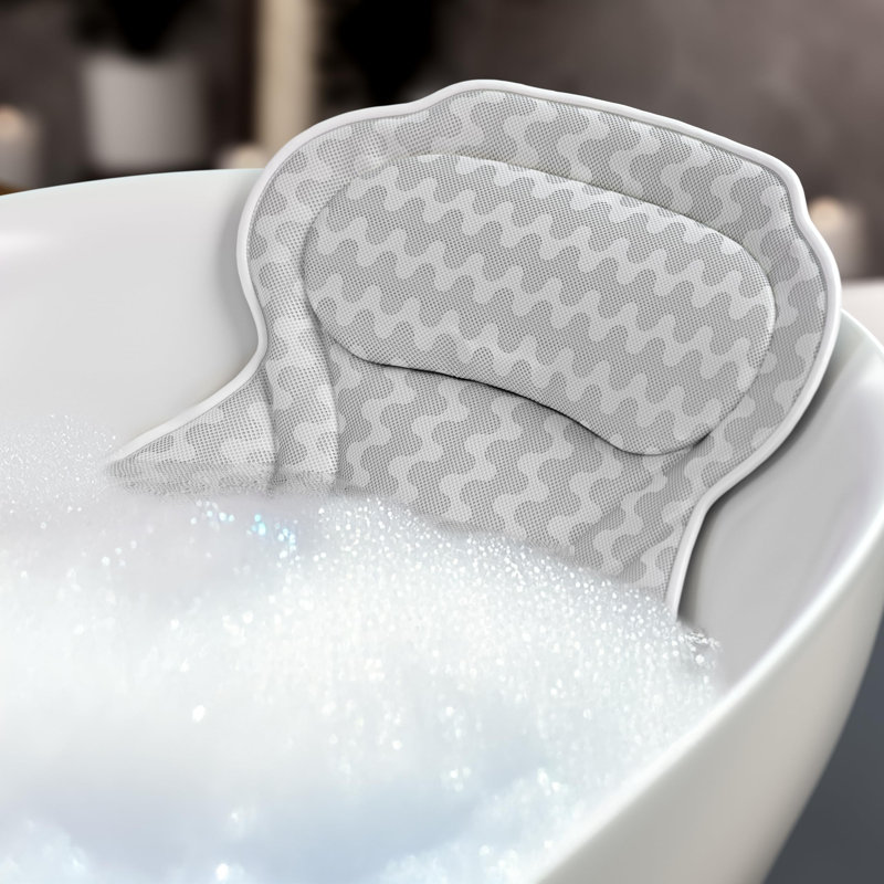 Oreiller de bain Oreiller de soutien pour le cou, coussin de spa pour la baignoire, oreiller relaxant pour appui-tête, accessoires de baignoire lavables portables avec coussin de bain épais en maille 3D (Deluxe)