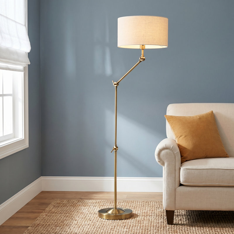 65.25'' Swing Arm Floor Lamp, Antique Brass, Cream