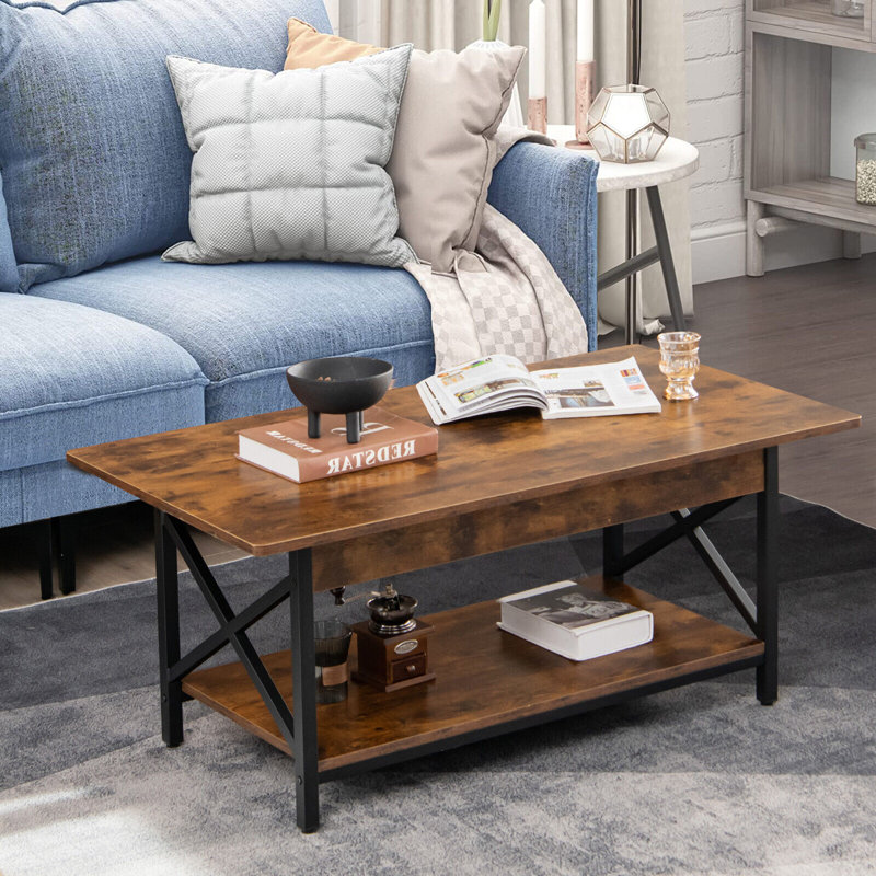 Poulson Steel Base Coffee Table with Storage , Rustic Brown